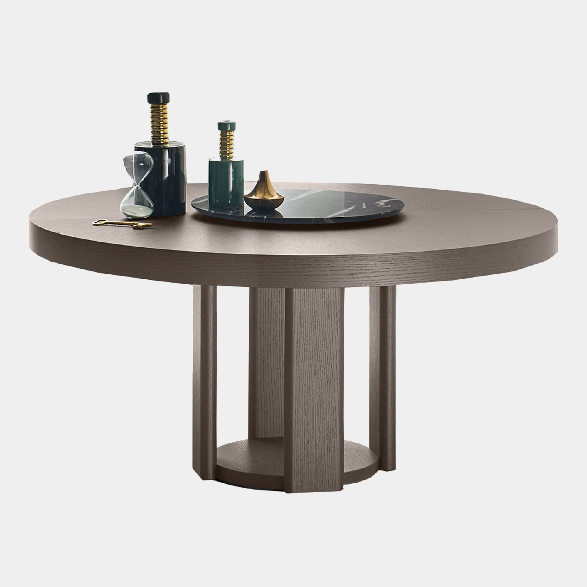 160cm Round Ext Dining Table with Stainless Steel Detail Oak Matte Finish