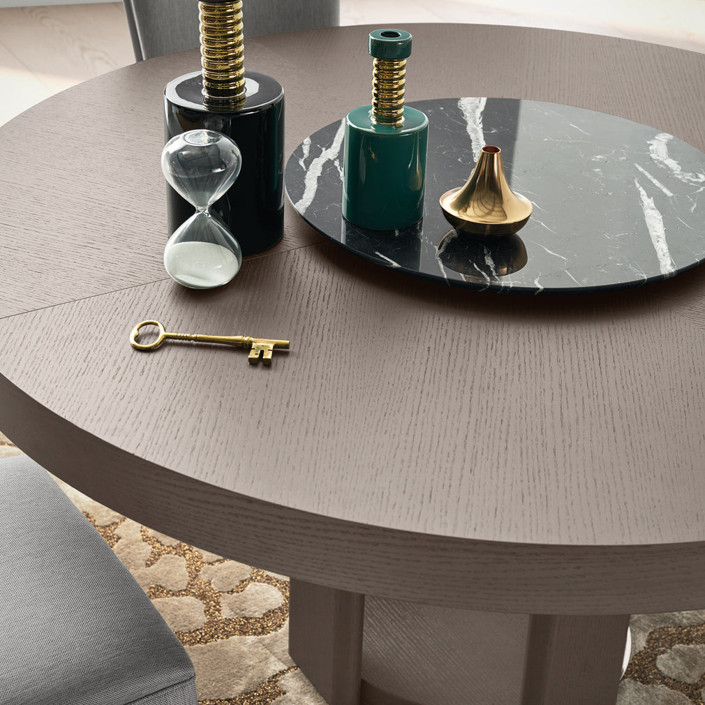 140cm Round Ext Dining Table with Stainless Steel Detail Oak/Walnut Matte Finish