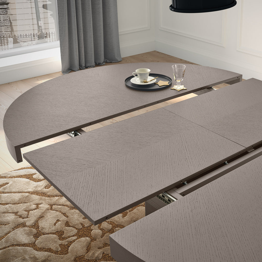 140cm Round Ext Dining Table with Stainless Steel Detail Oak/Walnut Matte Finish