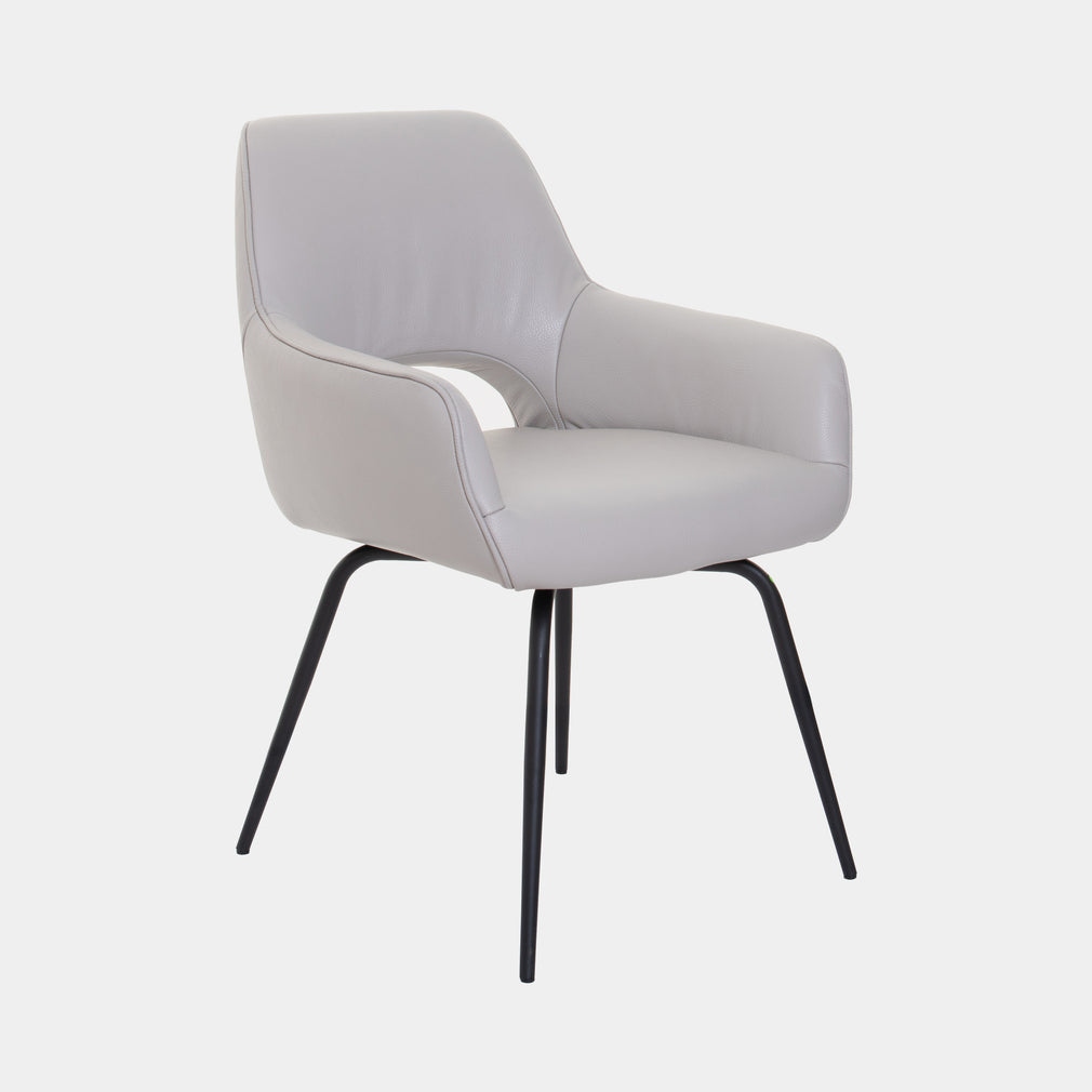 Swivel Dining Chair With Matt Black 'B' Elegant Leg In Soleda Leather