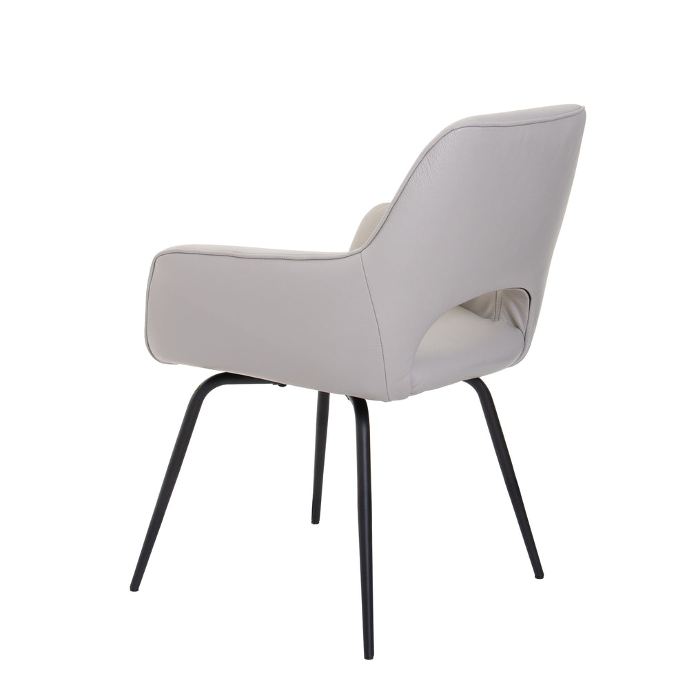 Swivel Dining Chair With Matt Black 'B' Elegant Leg In Soleda Leather