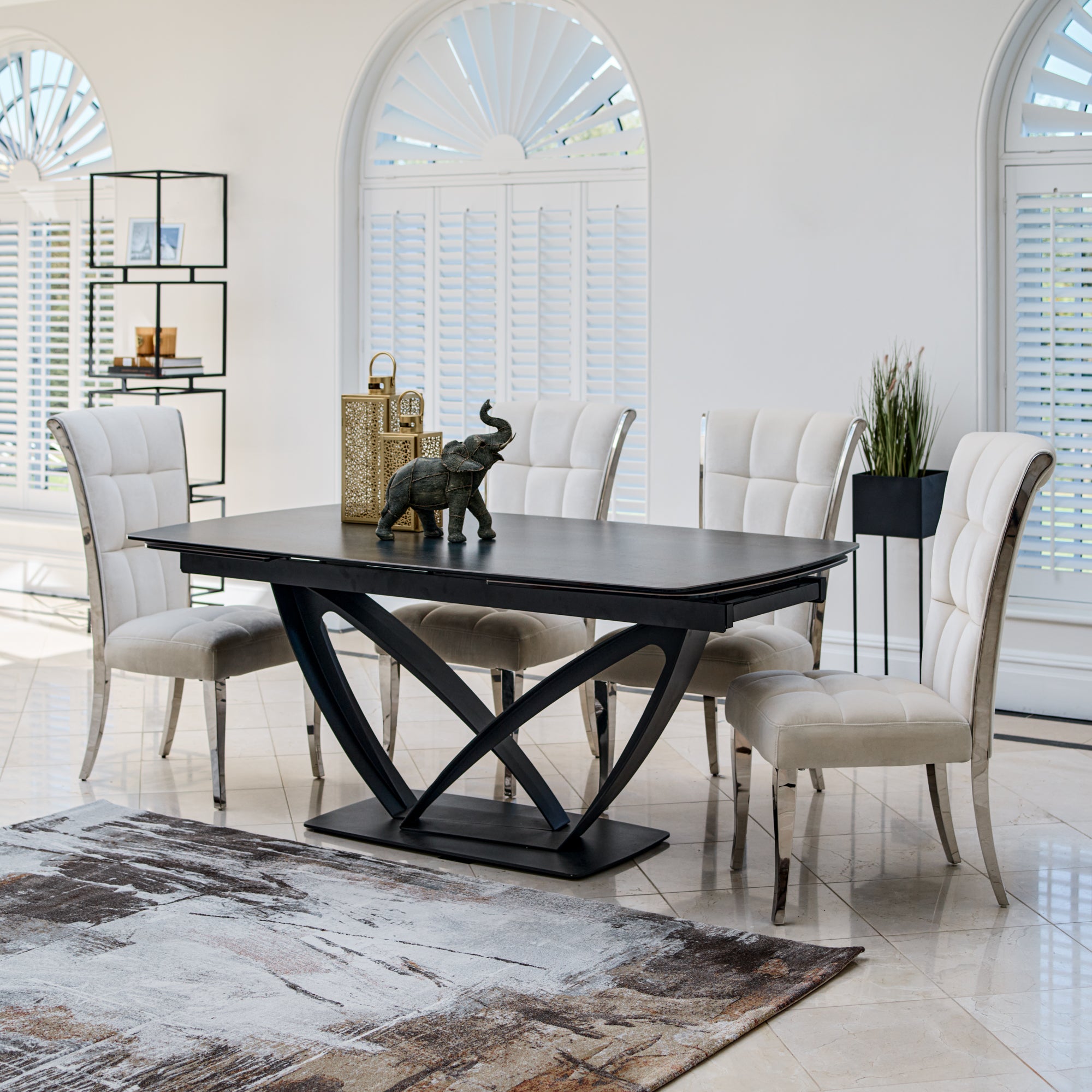 180cm Extending Dining Table With Dark Grey Ceramic Top