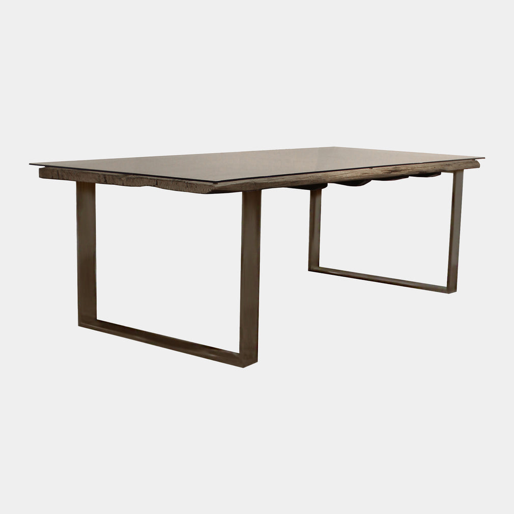 Myrtle - Dining Table Reclaimed Railway Sleeper With Glass Top & Matt Grey Metal Base 180cm