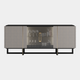 Porto - 180cm 4 Door Sideboard With Gold Stainless Detail, Oak Top & Feet, Grey Glass