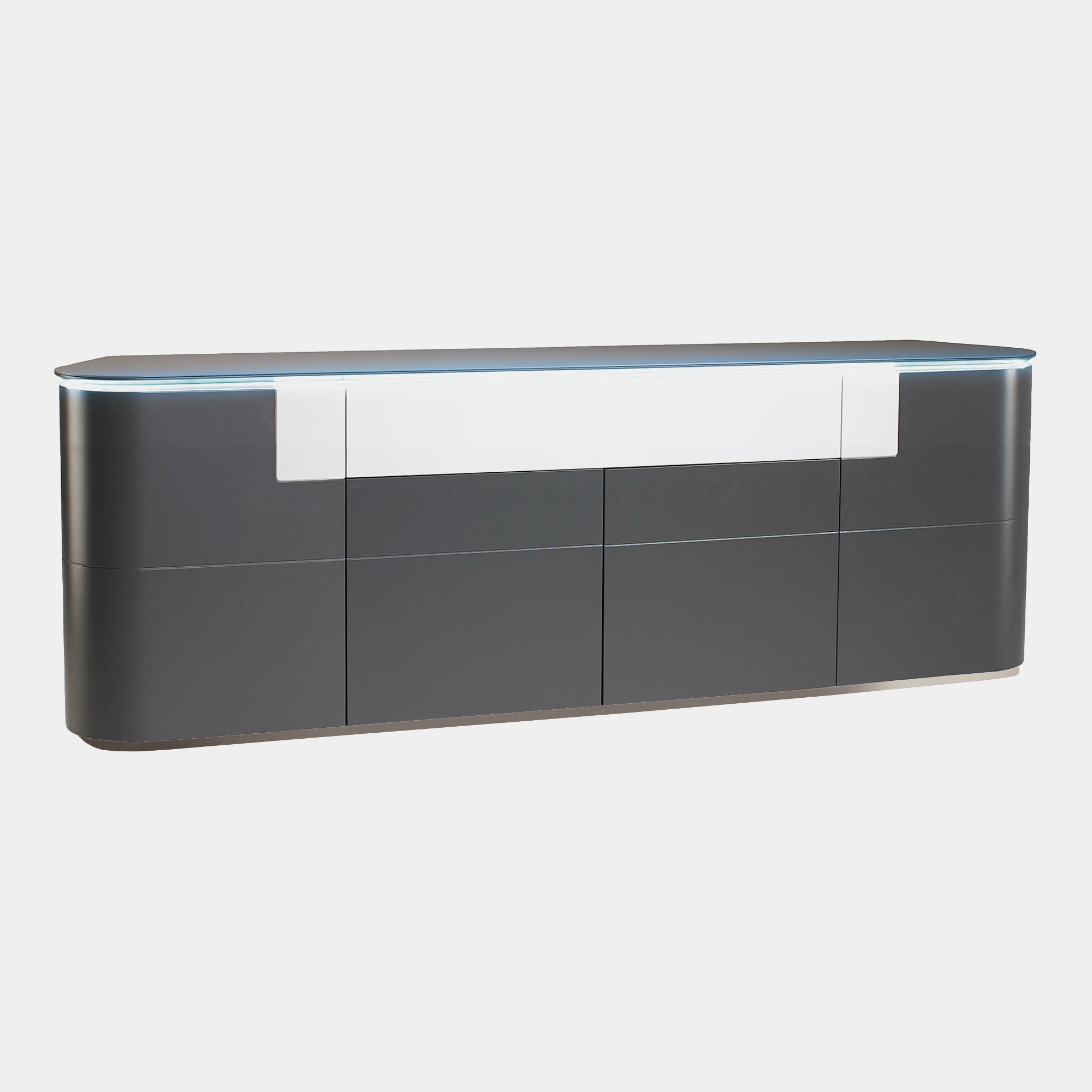 240cm Sideboard on Plinth In Matt Finish Laquered Structure/Painted Glass Top Without LED