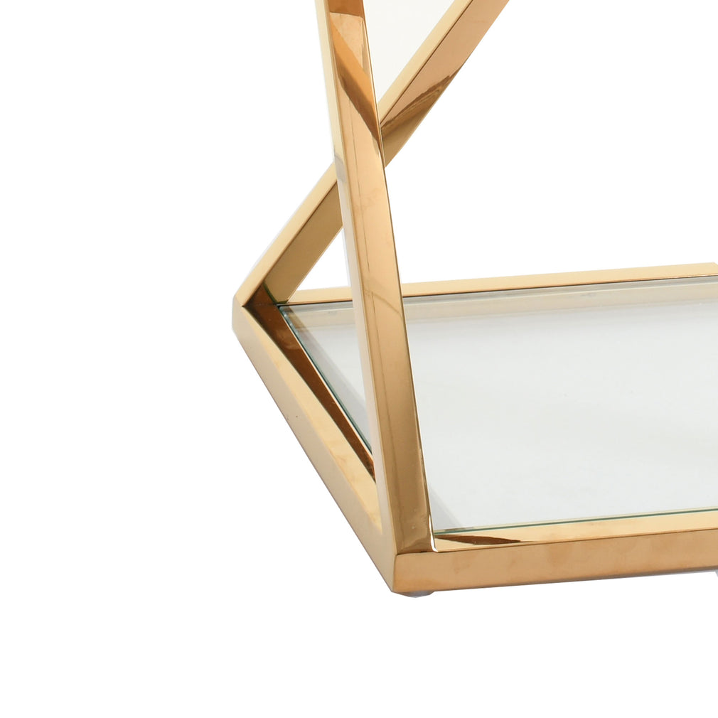 Auric - 40x55cm X Frame End Table With Clear Glass Top & Gold Steel Frame
