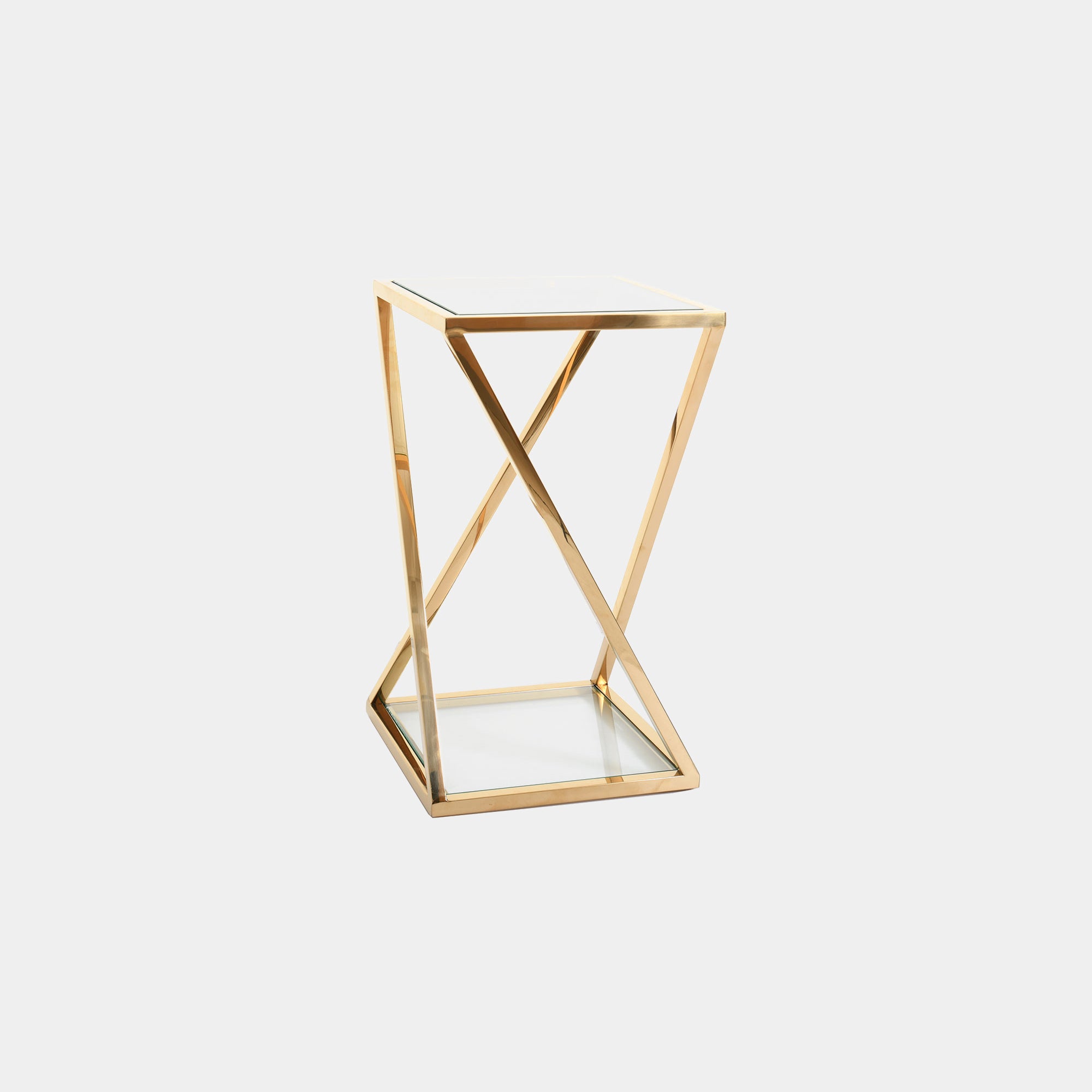 Auric - 40x70cm X Frame End Table With Clear Glass Top & Gold Steel Frame