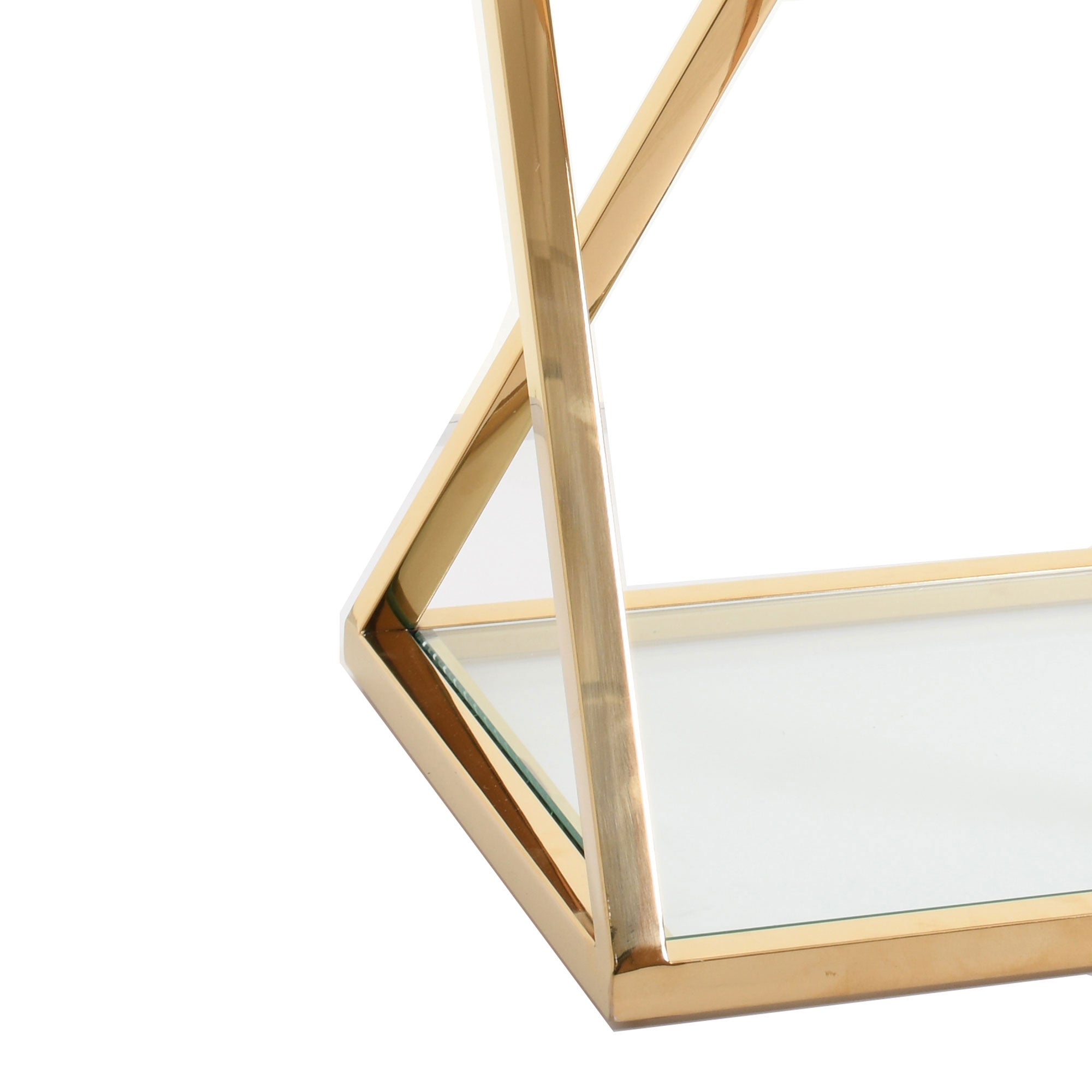 Auric - 40x70cm X Frame End Table With Clear Glass Top & Gold Steel Frame