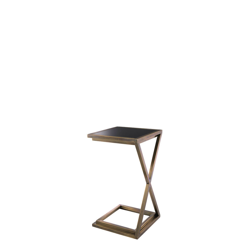 Eichholtz Cross - Side Table In Vintage Brass Finish Black Glass Top