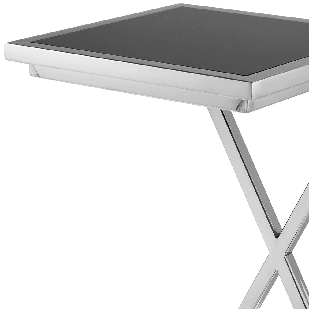 Eichholtz Cross - Side Table In Nickel Finish Black Glass Top