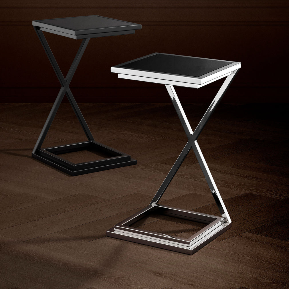 Eichholtz Cross - Side Table In Nickel Finish Black Glass Top