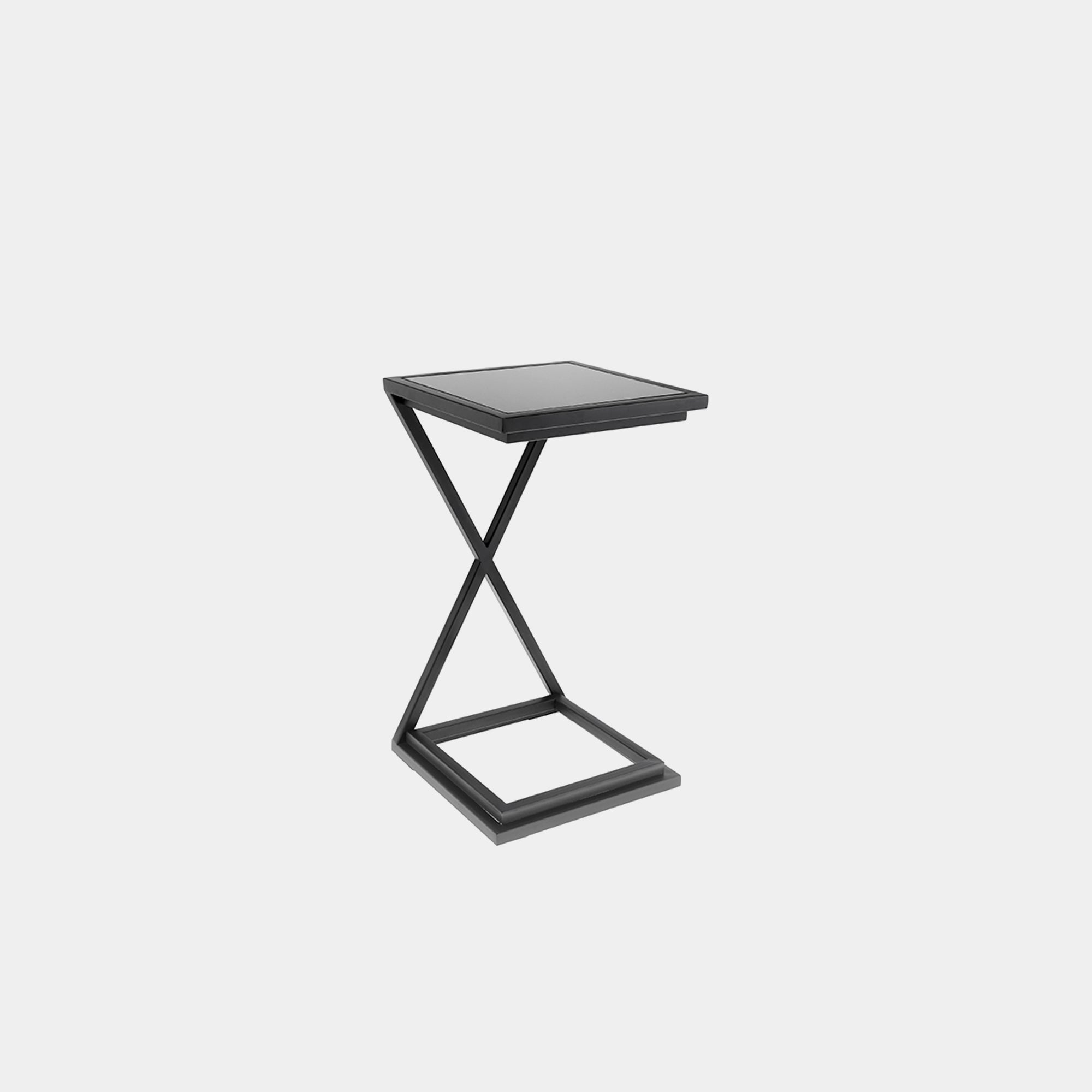 Eichholtz Cross - Side Table In Gunmetal Finish Black Glass Top