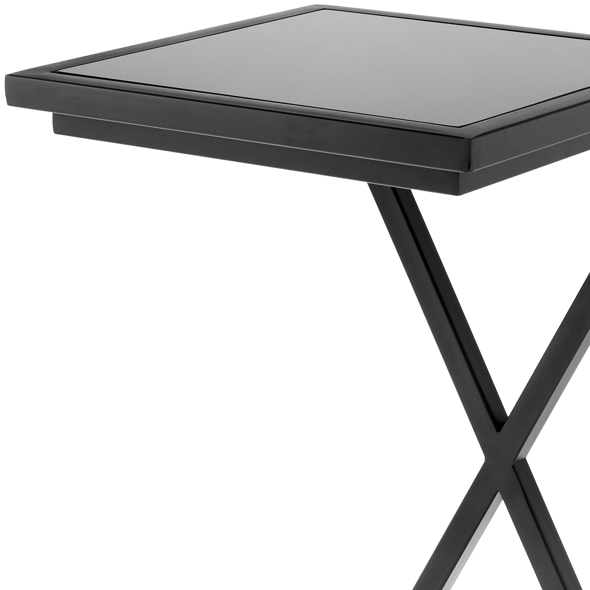 Eichholtz Cross - Side Table In Gunmetal Finish Black Glass Top