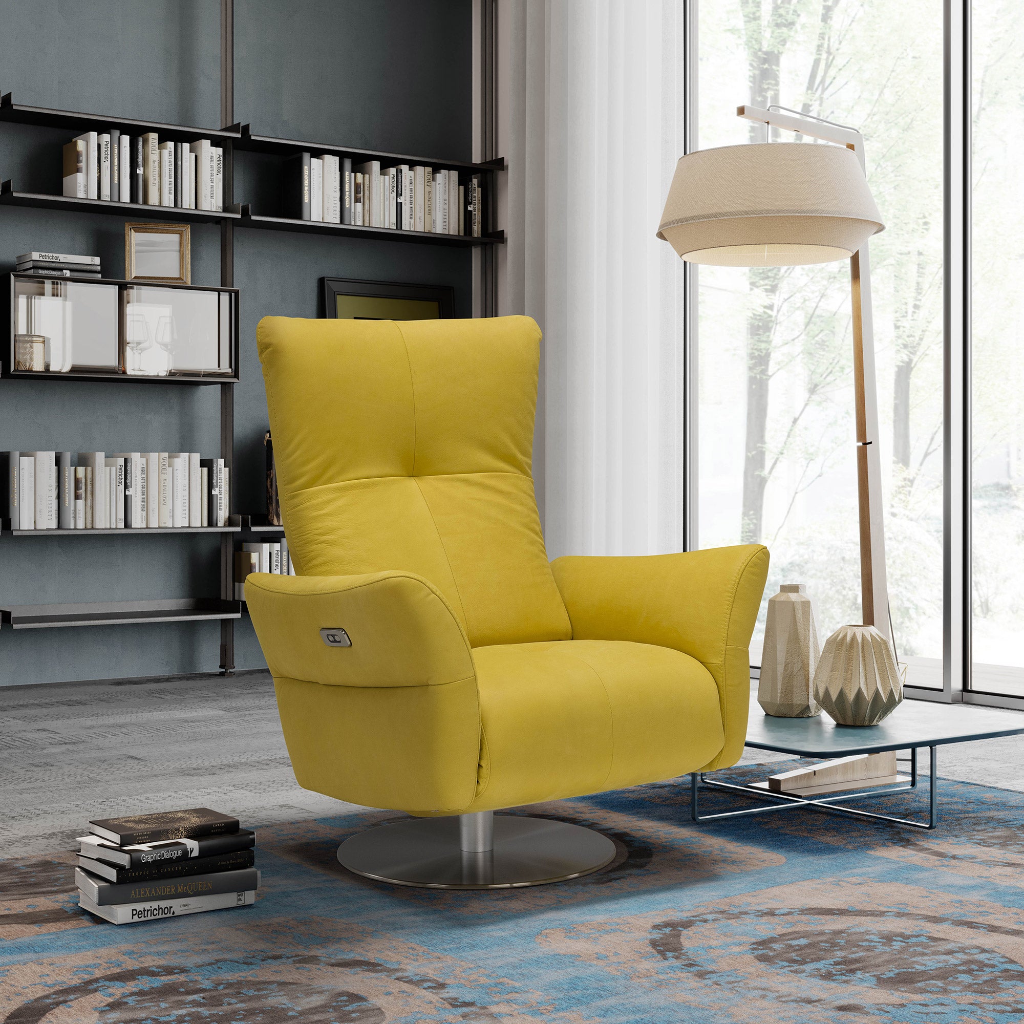 Swivel Accent Chair With Power Recliner In Microfibre