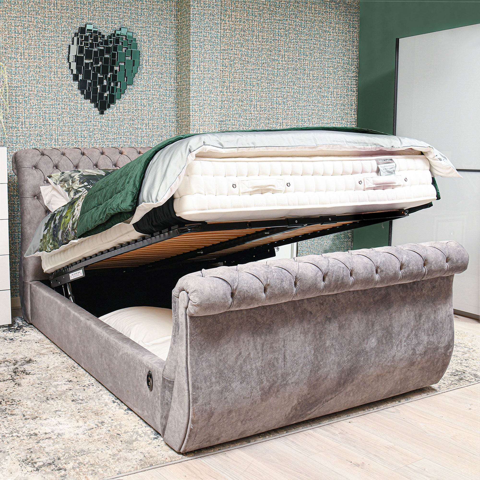 Cordelia - Bed Frame Ottoman Electric Double (135cm) In Standard Fabric