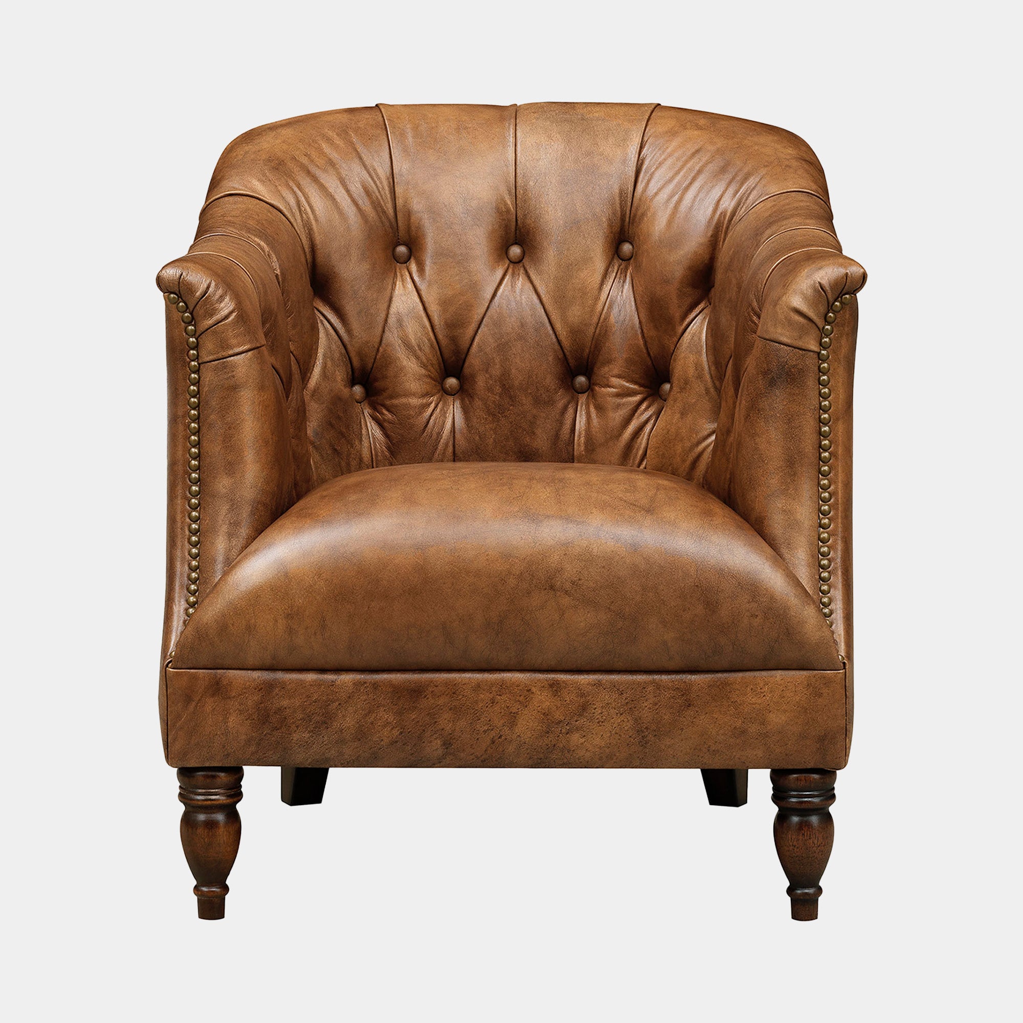 Coningsby - Accent Chair In Leather Voyager - LLS Single Malt, Brass Studs, Walnut Foot