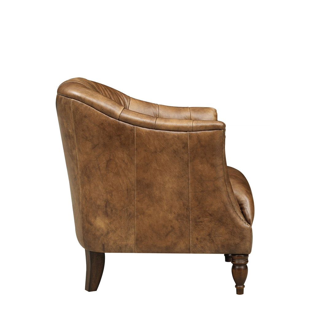 Coningsby - Accent Chair In Leather Voyager - LLS Single Malt, Brass Studs, Walnut Foot