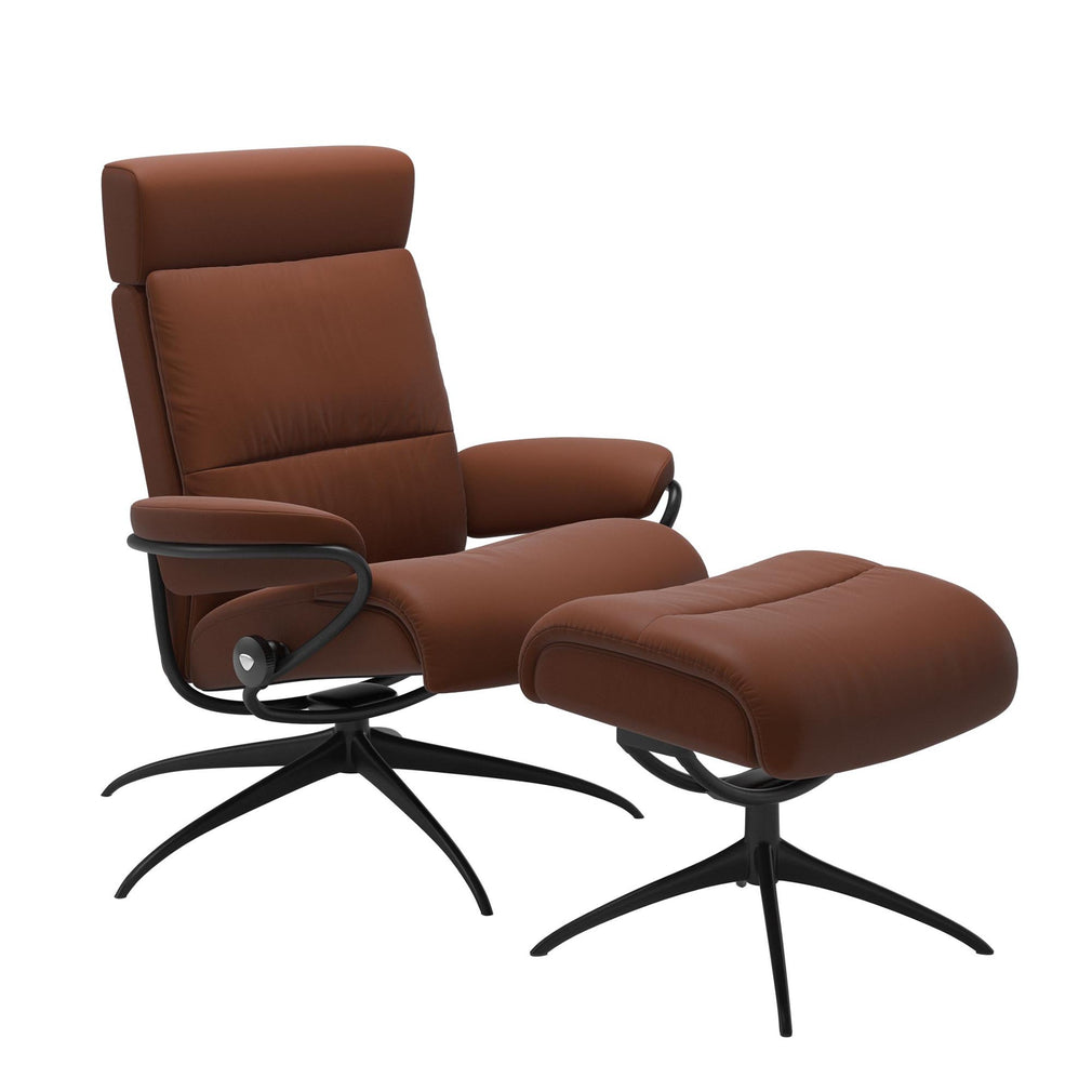 Chair With Footstool With Headrest With Star Base In Leather Paloma