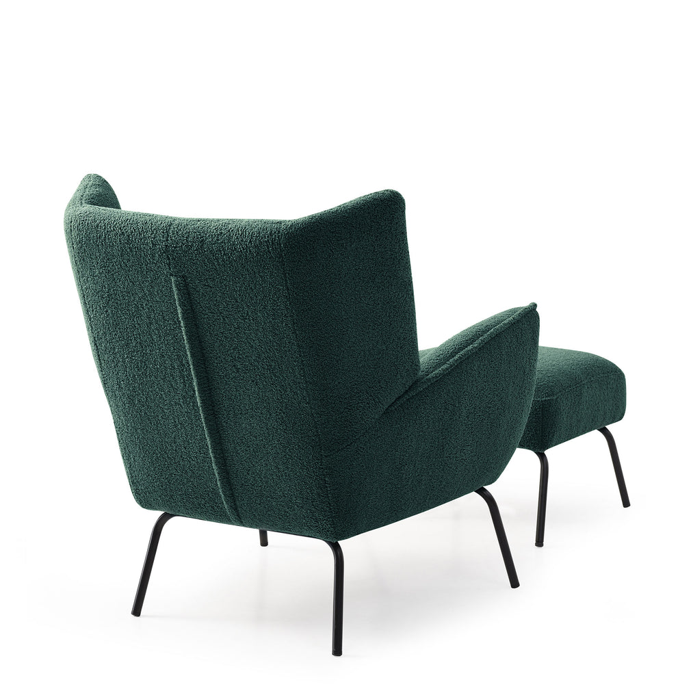 Accent Chair And Footstool In Fabric Hermes Teddy Forest Green