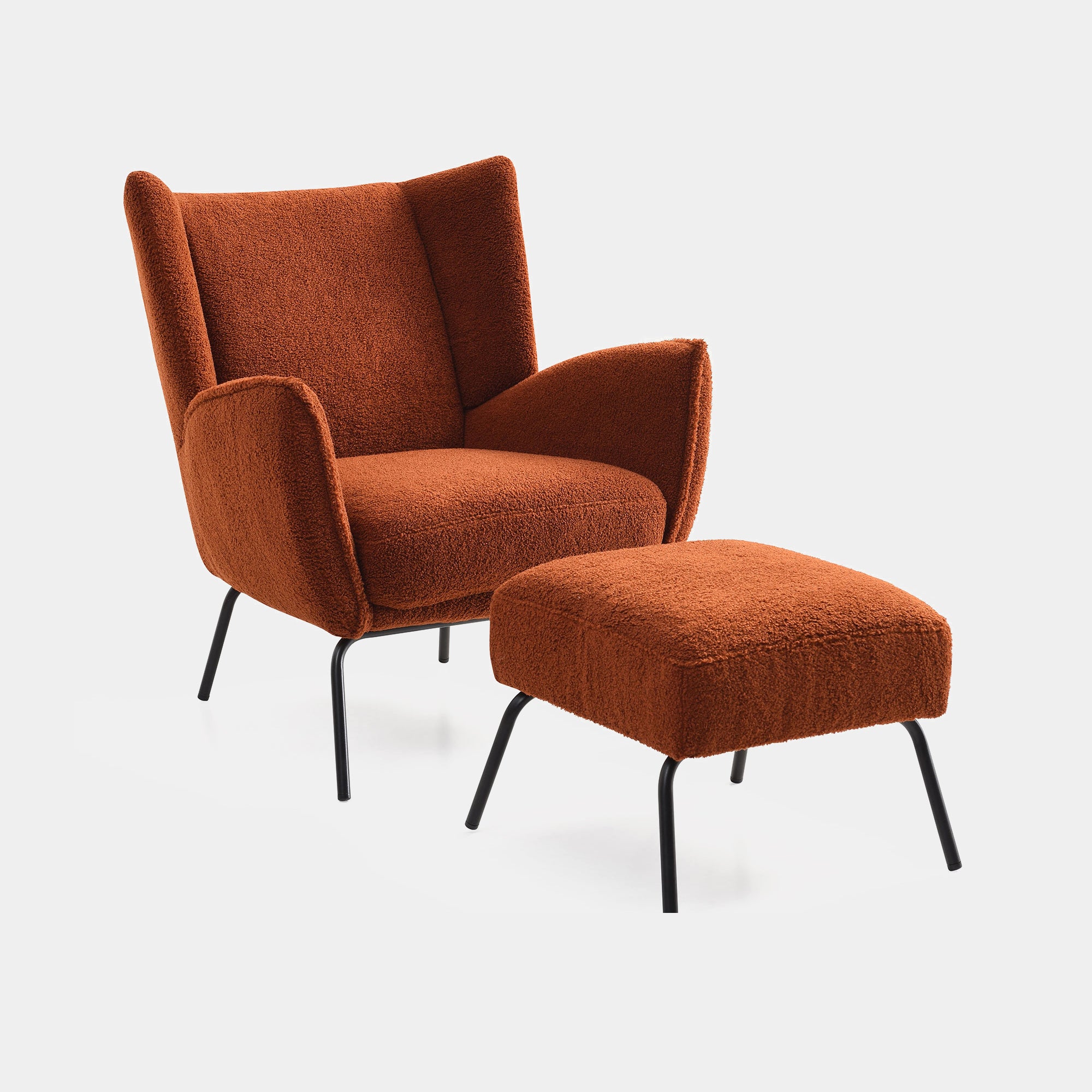 Accent Chair And Footstool In Fabric Hermes Teddy Burnt Orange