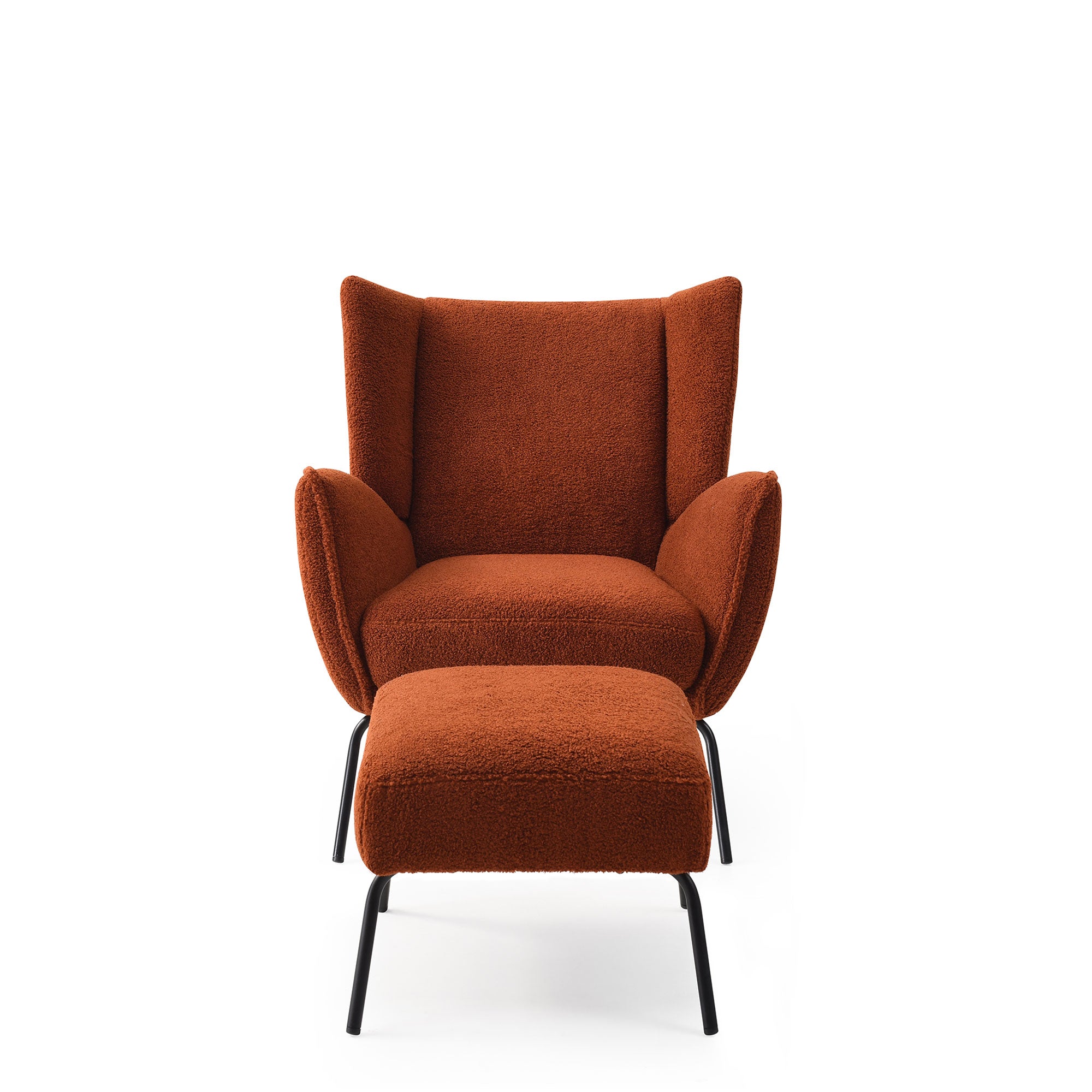 Accent Chair And Footstool In Fabric Hermes Teddy Burnt Orange