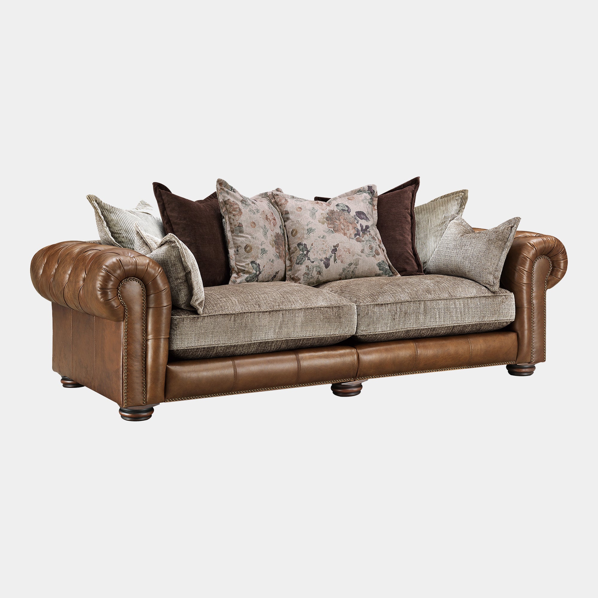 Lancaster - 3.5 Seat Split Pillow Back Sofa In Fabric & Full Aniline Leather Mix