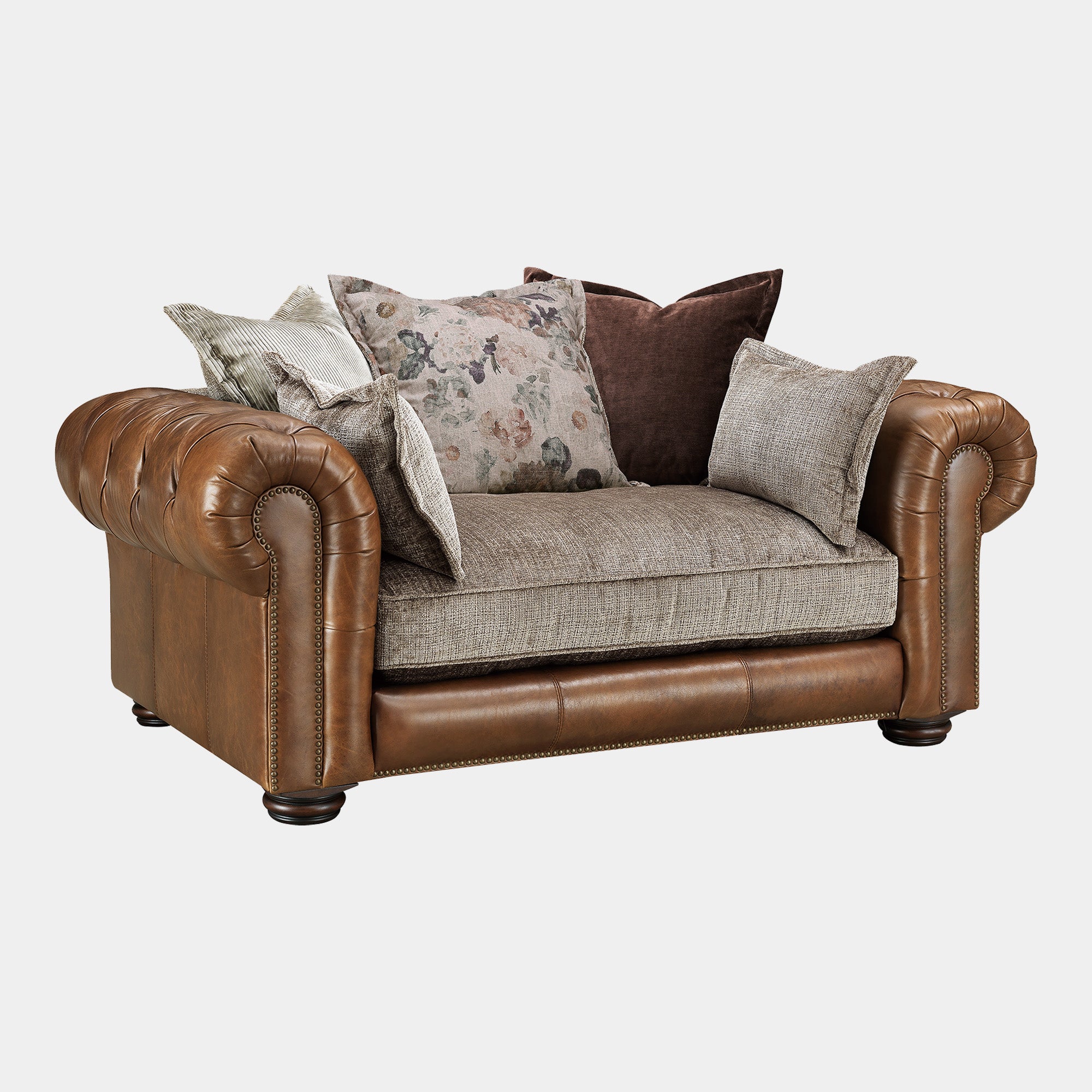 Lancaster - 1.5 Seat Pillow Back Snuggler In Fabric & Full Aniline Leather Mix