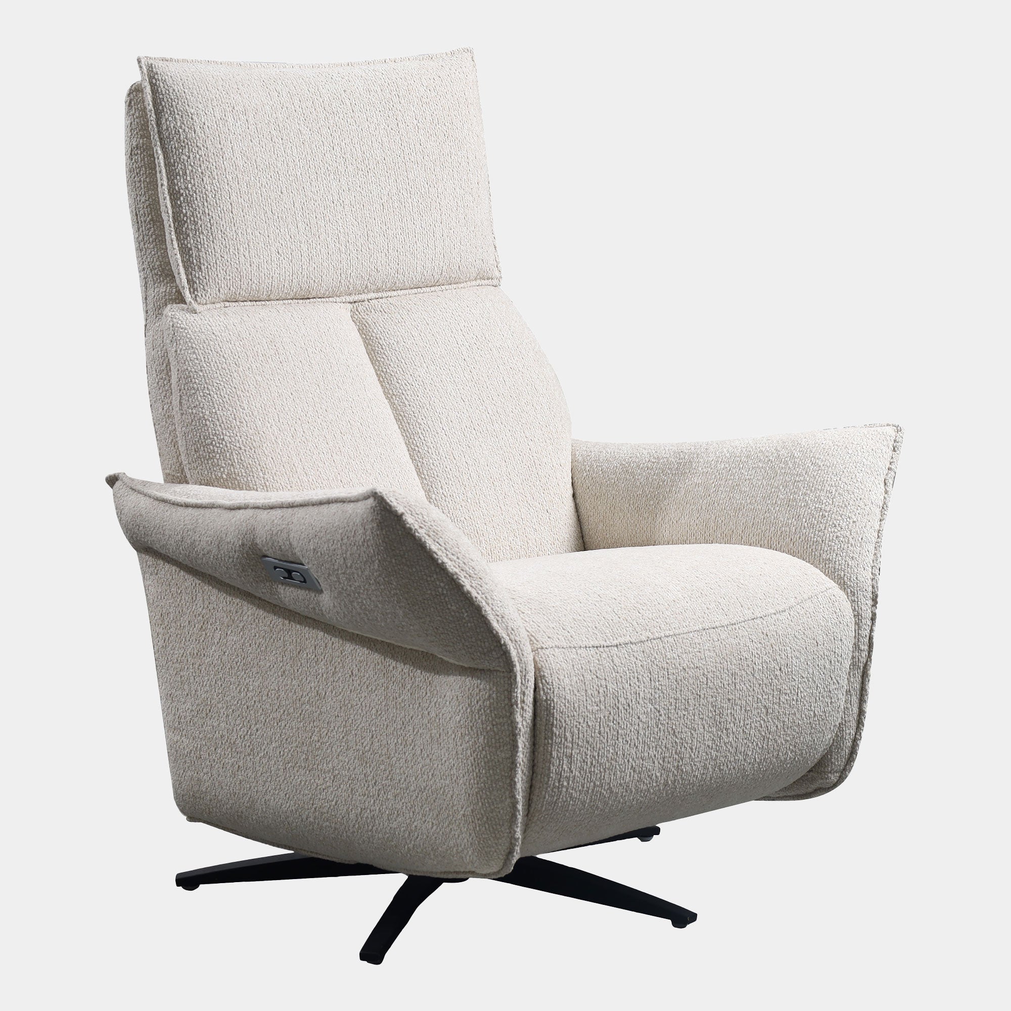 Omega - Swivel Power Recliner Chair & Footstool In Fabric Vanilla