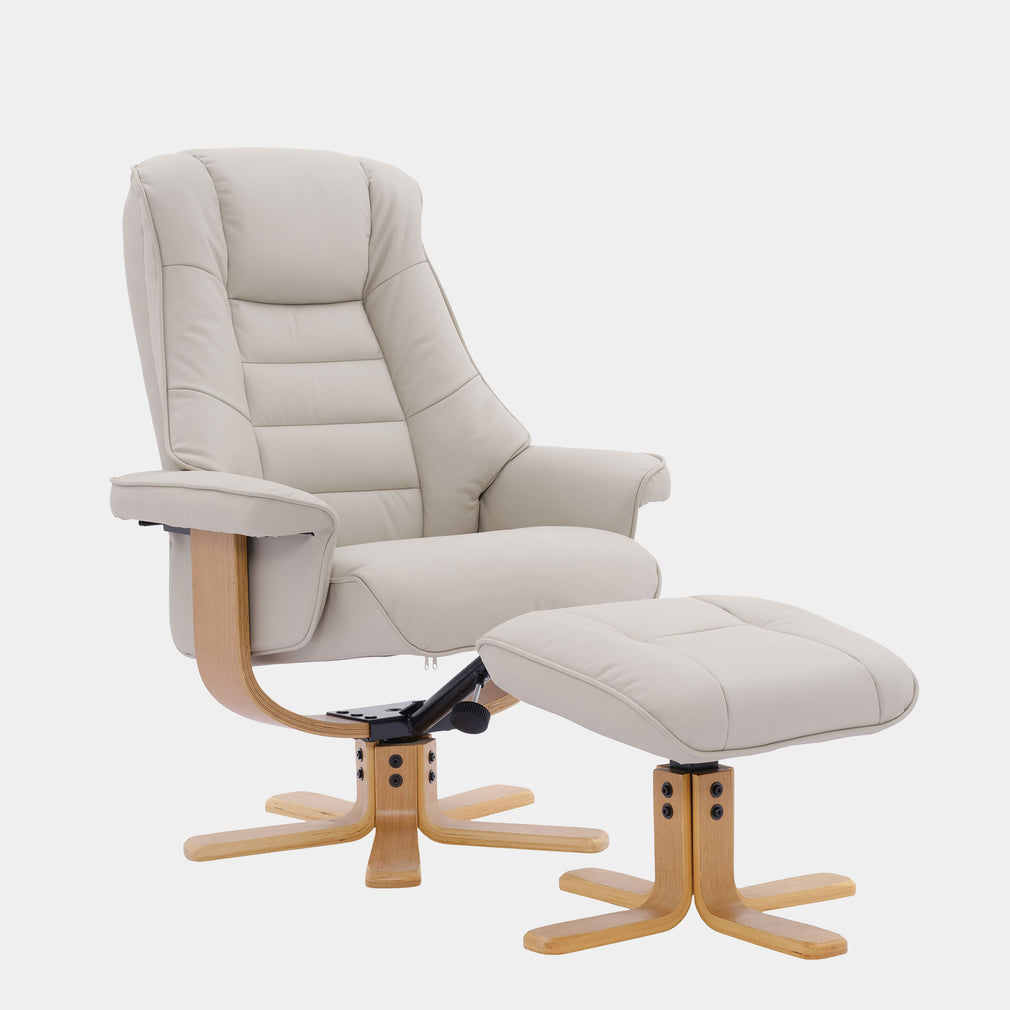 Royale - Swivel Recliner Chair & Footstool In Leather Match Mushroom