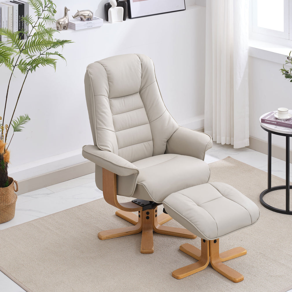 Royale - Swivel Recliner Chair & Footstool In Leather Match Mushroom