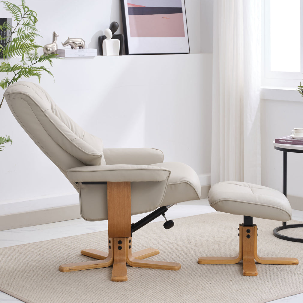 Royale - Swivel Recliner Chair & Footstool In Leather Match Mushroom