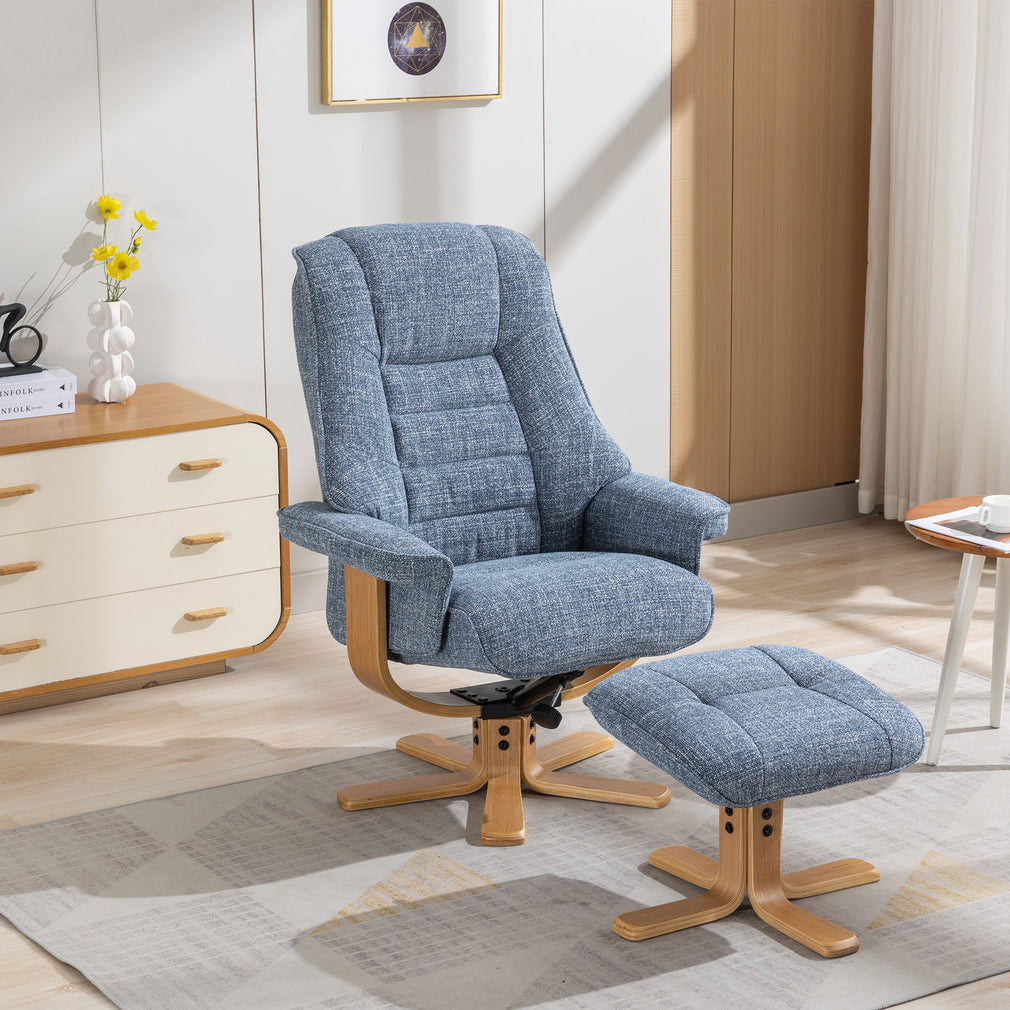 Royale - Swivel Recliner Chair & Footstool In Fabric Chacha Ocean