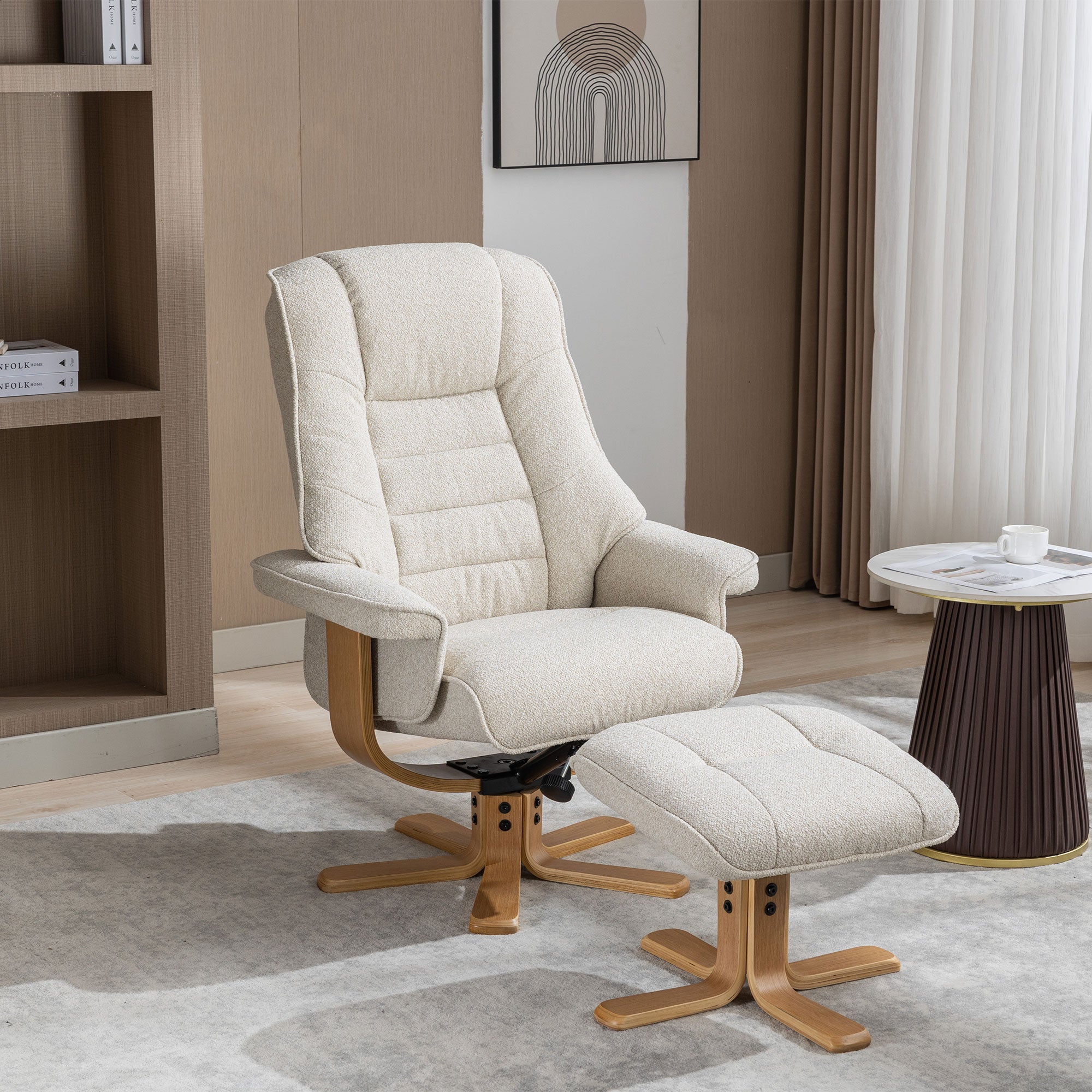 Royale - Swivel Recliner Chair & Footstool In Fabric Hessian