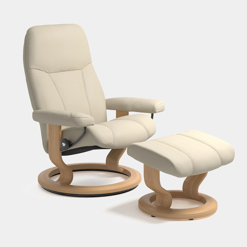 Chair & Stool Small Batick Cream Leather - Oak Wood Finish