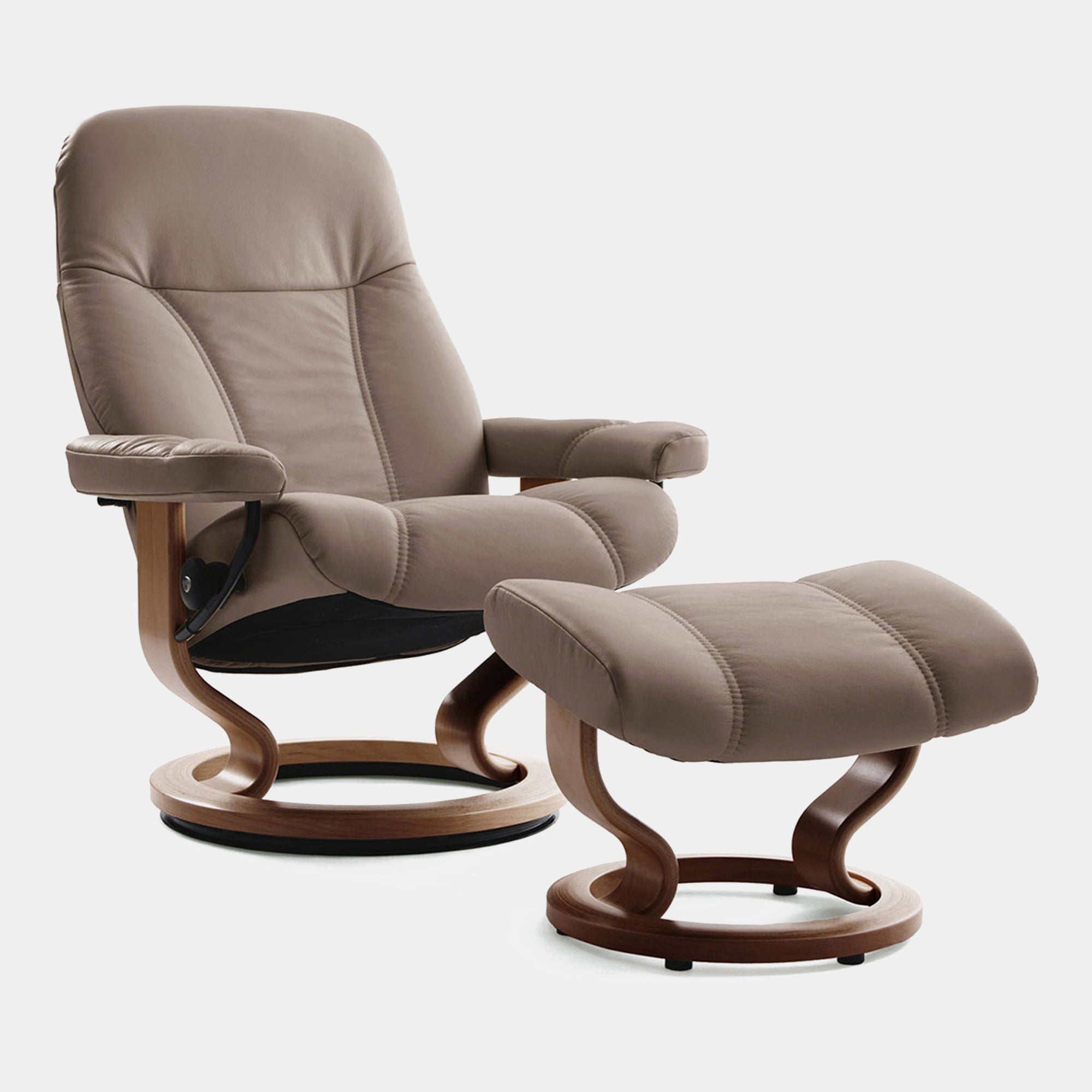 Chair & Stool Medium Batick Mole Leather - Walnut Wood Finish