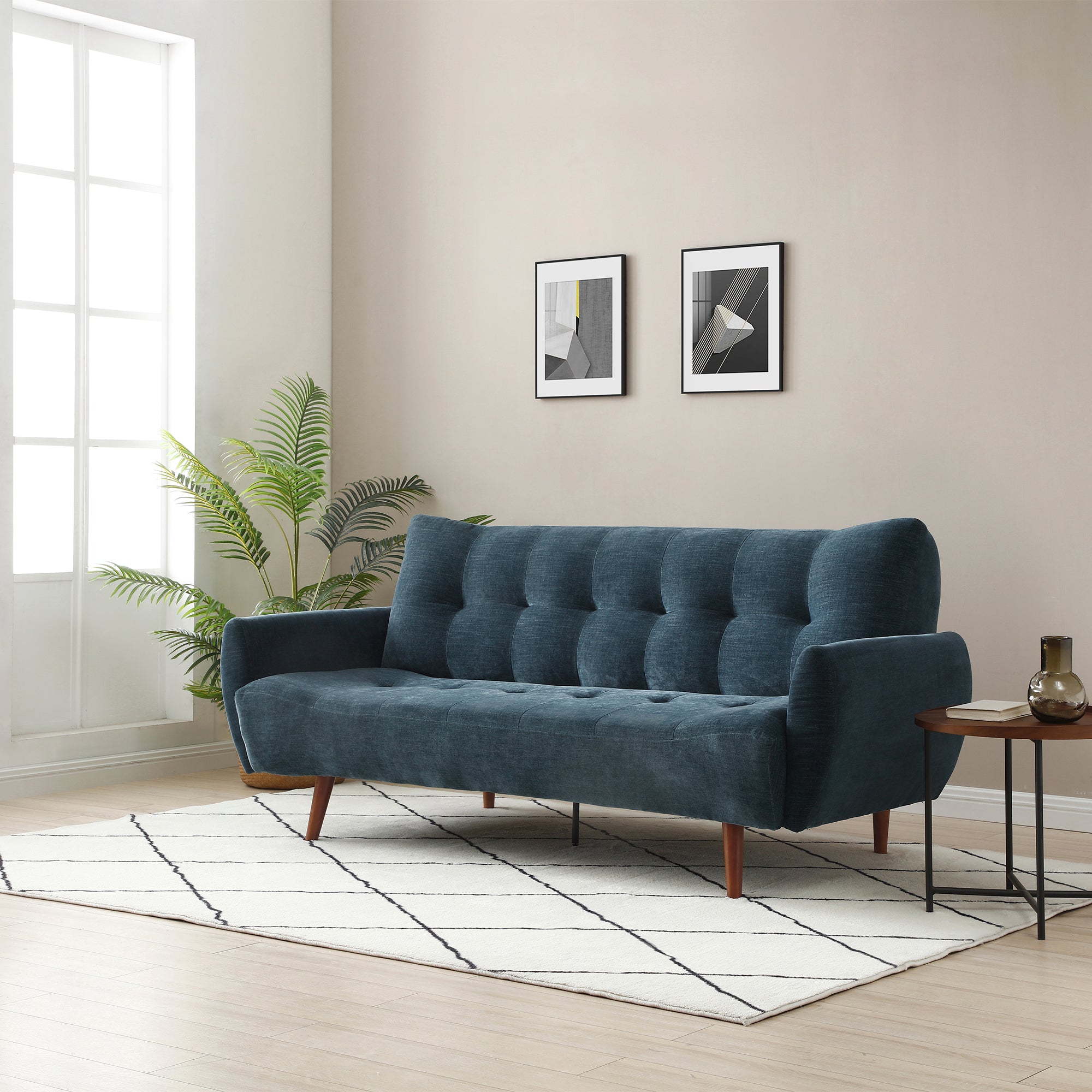 Click Clack Sofa Bed In Fabric Navy With Dark Legs