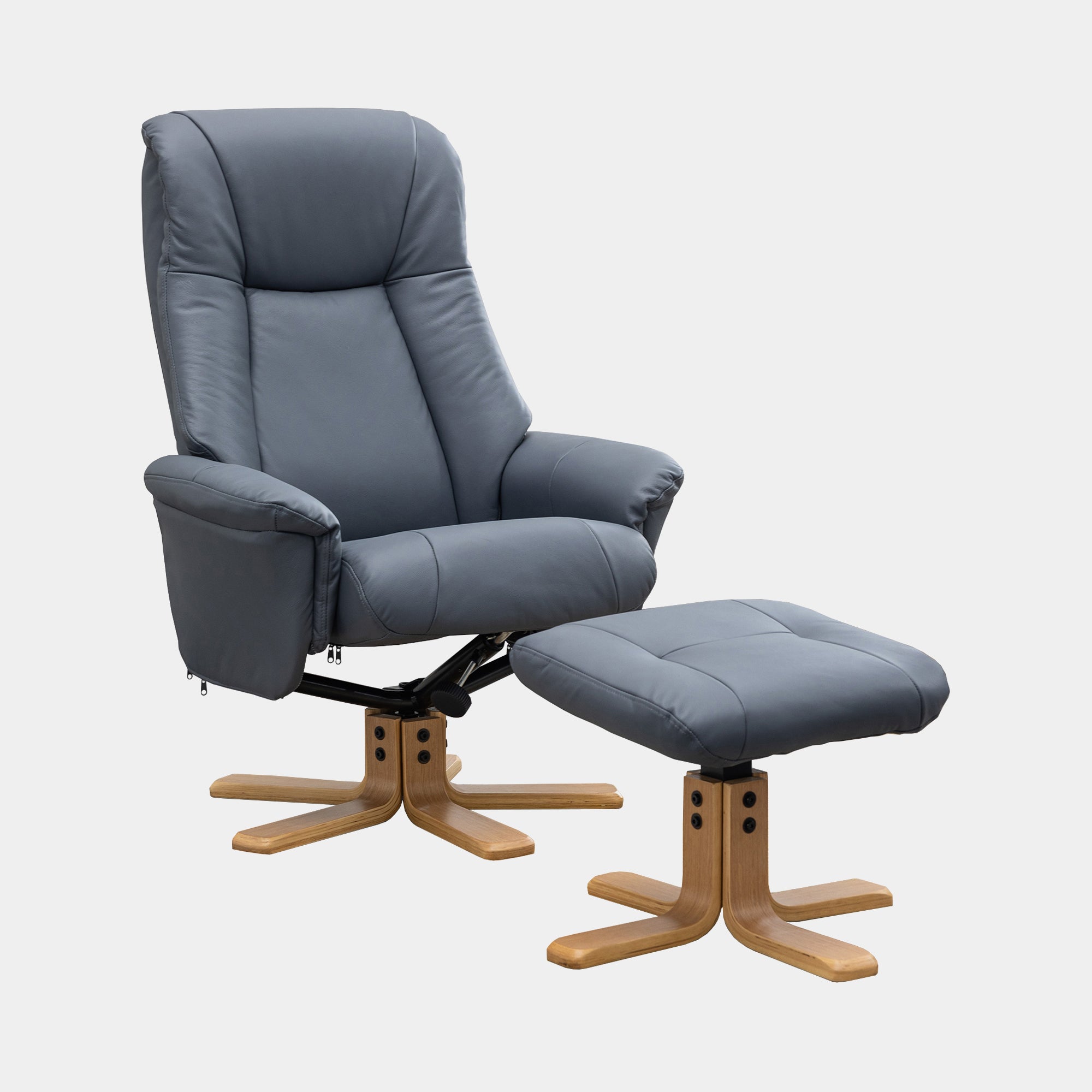 Sierra - Swivel Chair & Stool In Leather Match Petrol Blue With Mid Oak Base