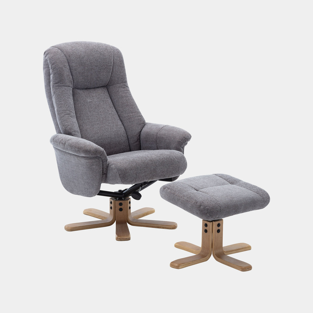 Swivel Chair With Footstool In Fabric Lille Charcoal With Mid Oak Base
