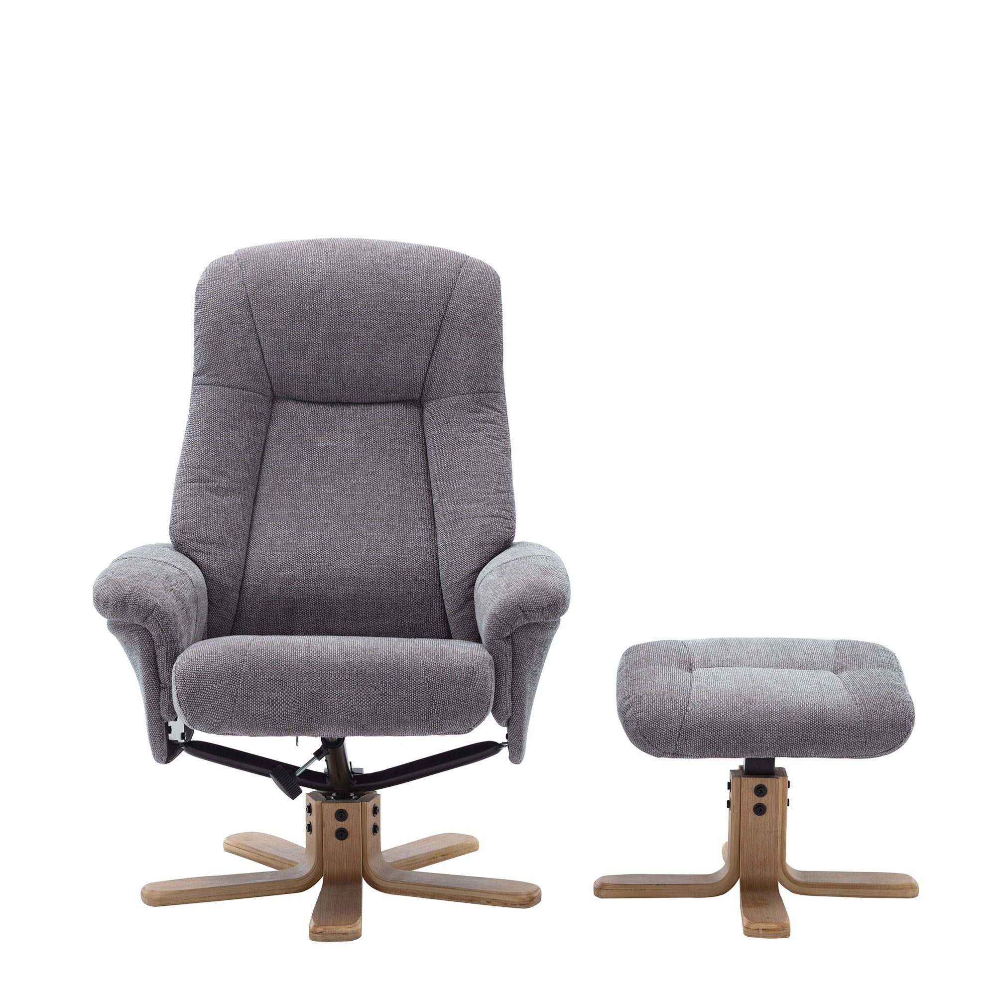 Swivel Chair With Footstool In Fabric Lille Charcoal With Mid Oak Base