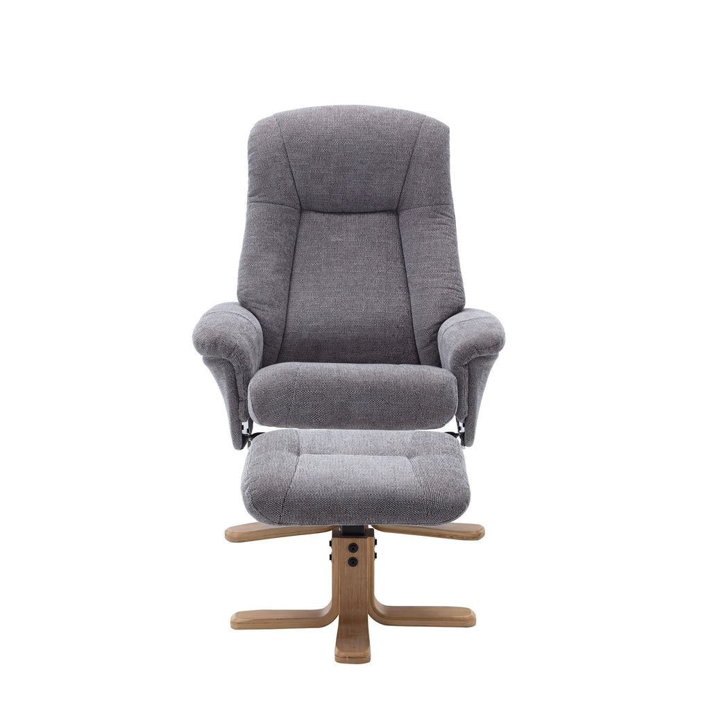 Swivel Chair With Footstool In Fabric Lille Charcoal With Mid Oak Base