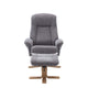 Swivel Chair With Footstool In Fabric Lille Charcoal With Mid Oak Base