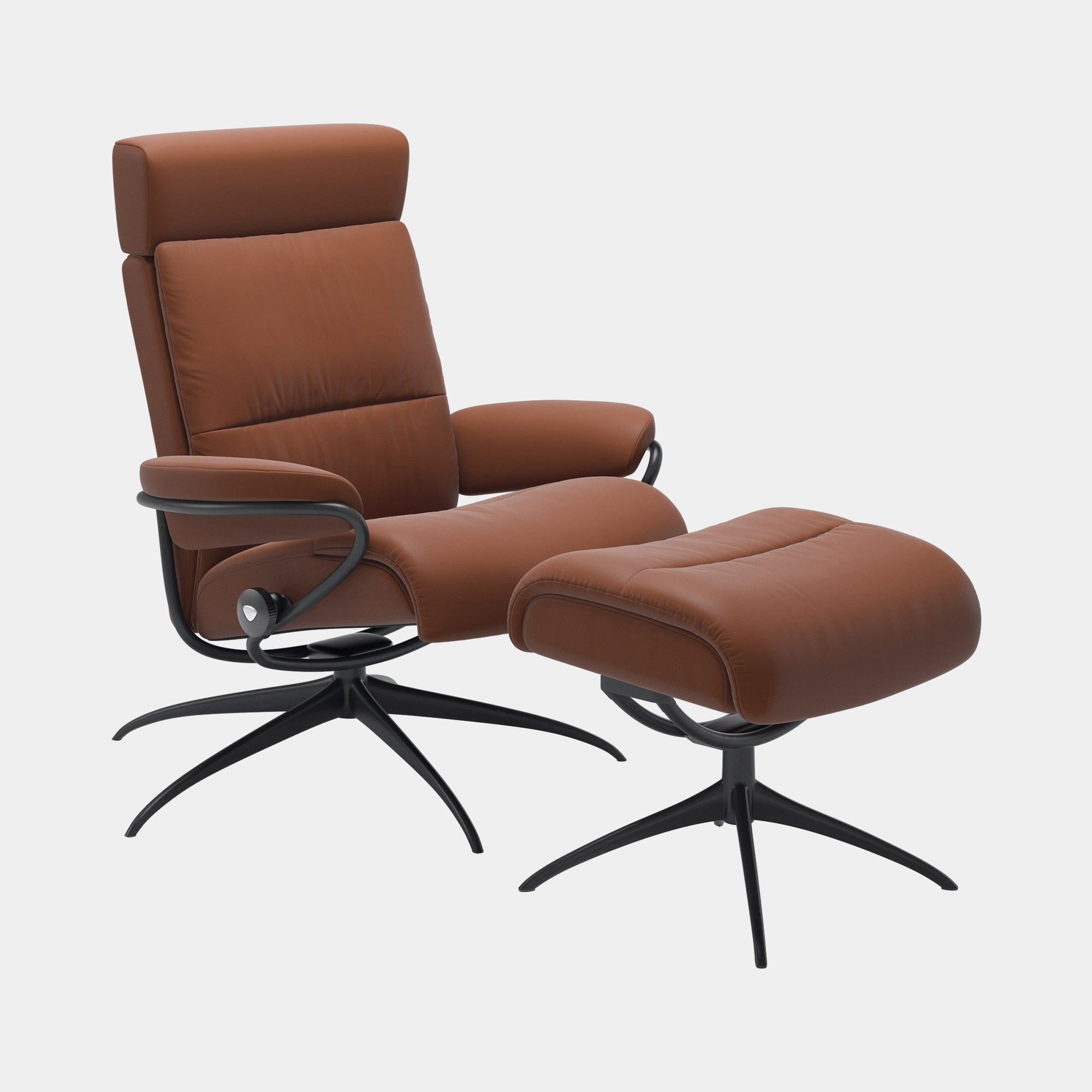 QUICKSHIP - Chair With Footstool With Headrest With Matt Black Star Base In Leather Paloma Copper