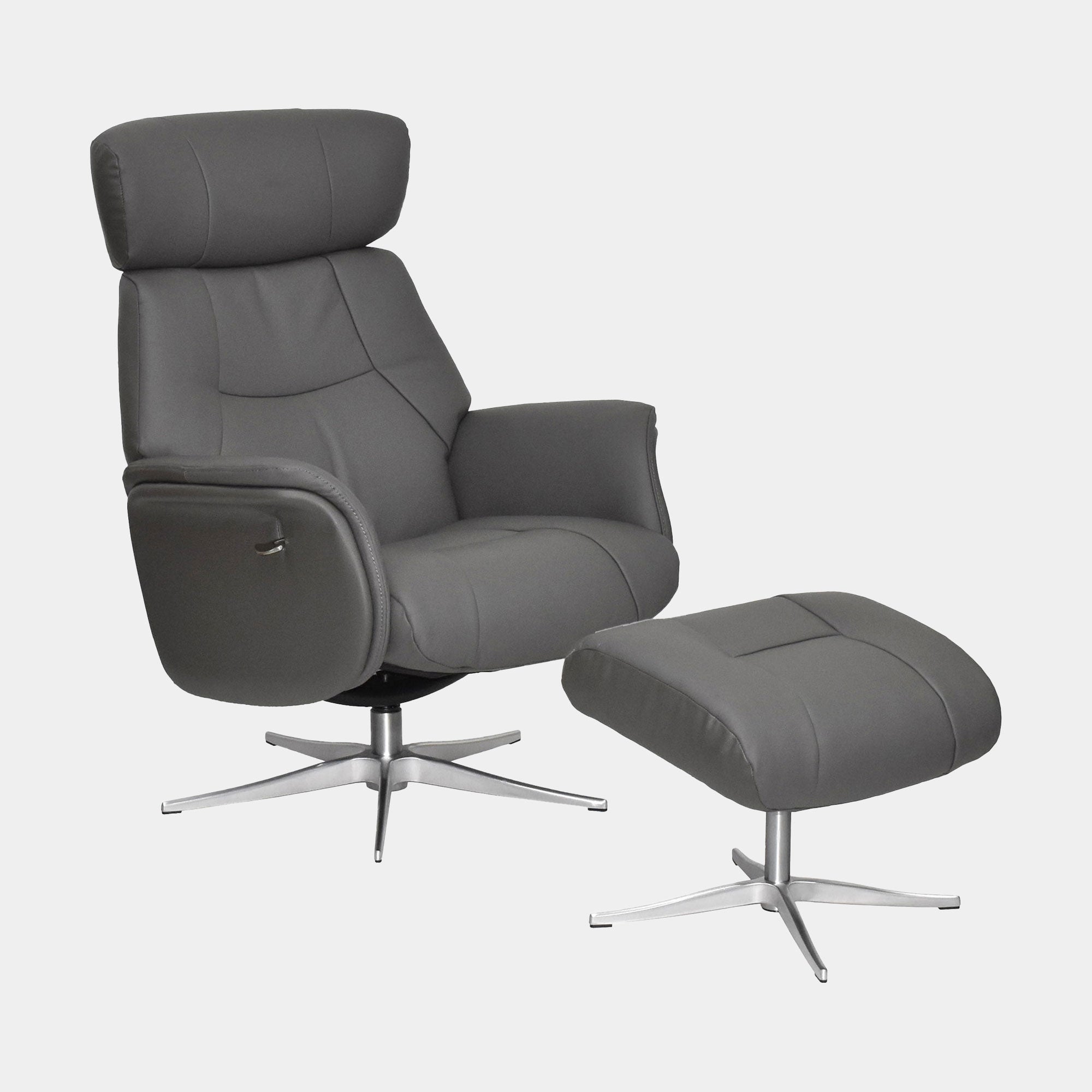 Senator - Swivel Recliner Chair & Footstool In Leather With Chrome Base Match Charcoal