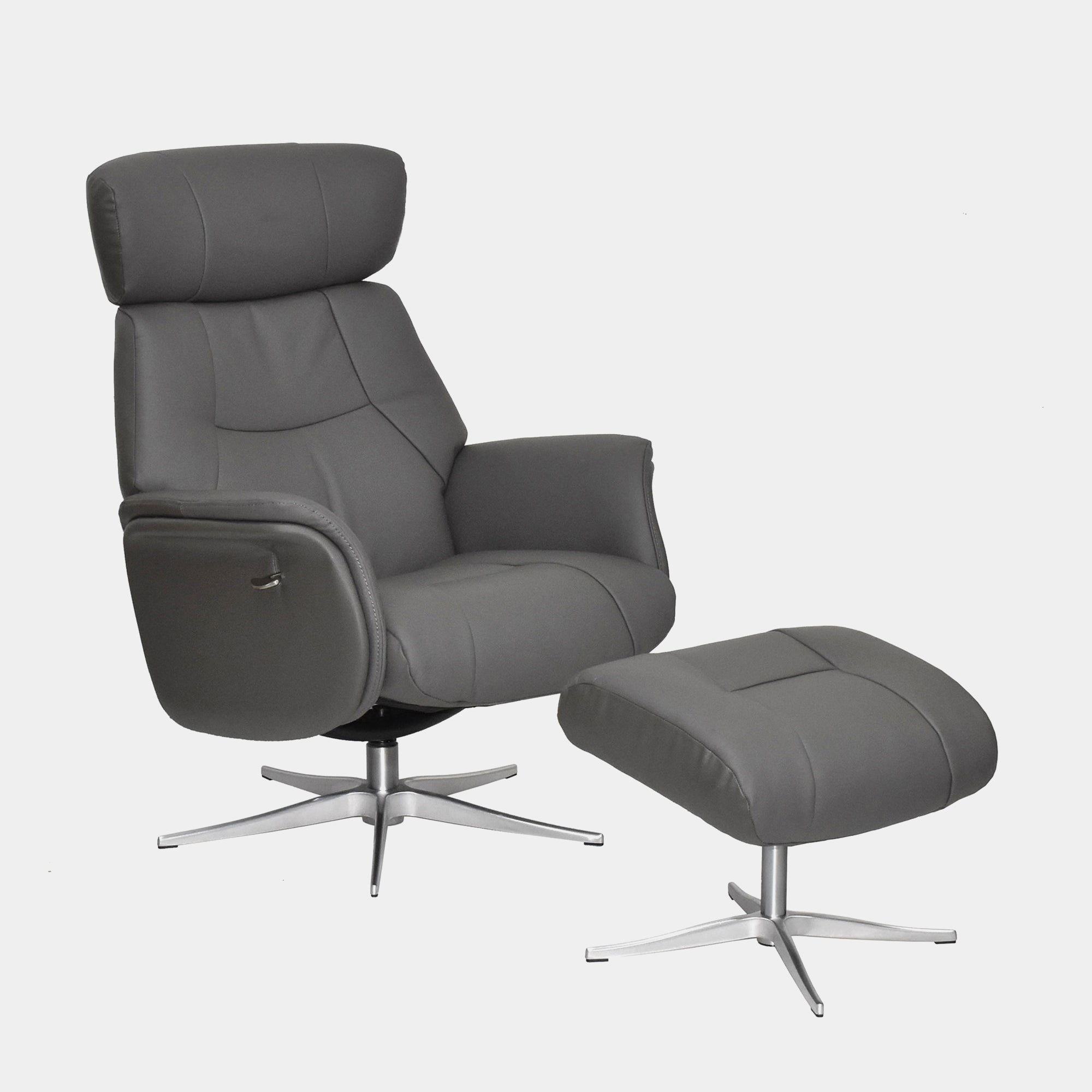 Senator - Swivel Recliner Chair & Footstool In Leather With Chrome Base Match Charcoal