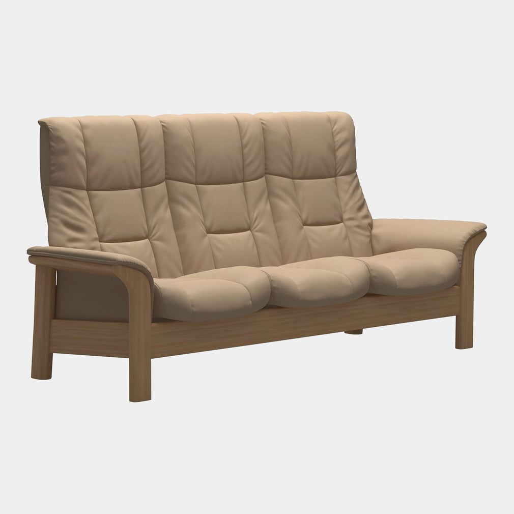 Stressless Windsor - 3 Seat Sofa High Back In Paloma Leather Beige With Oak Wood Base