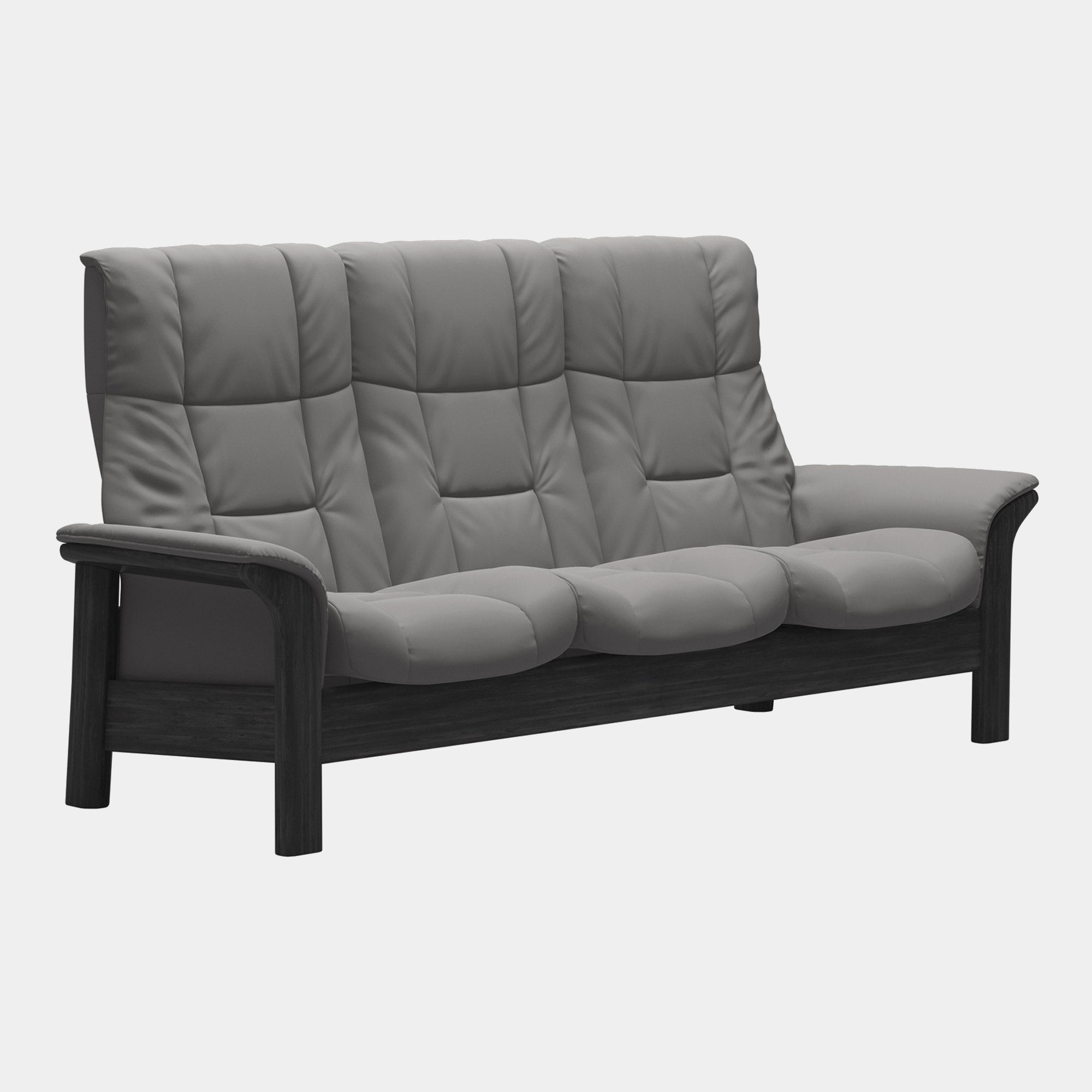 Stressless Windsor - 3 Seat Sofa High Back In Paloma Leather Silver With Grey Wood Base