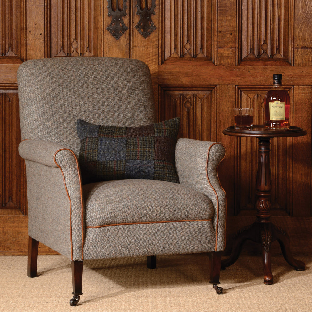 Harris Tweed Chair In Fabric With Hide Piping