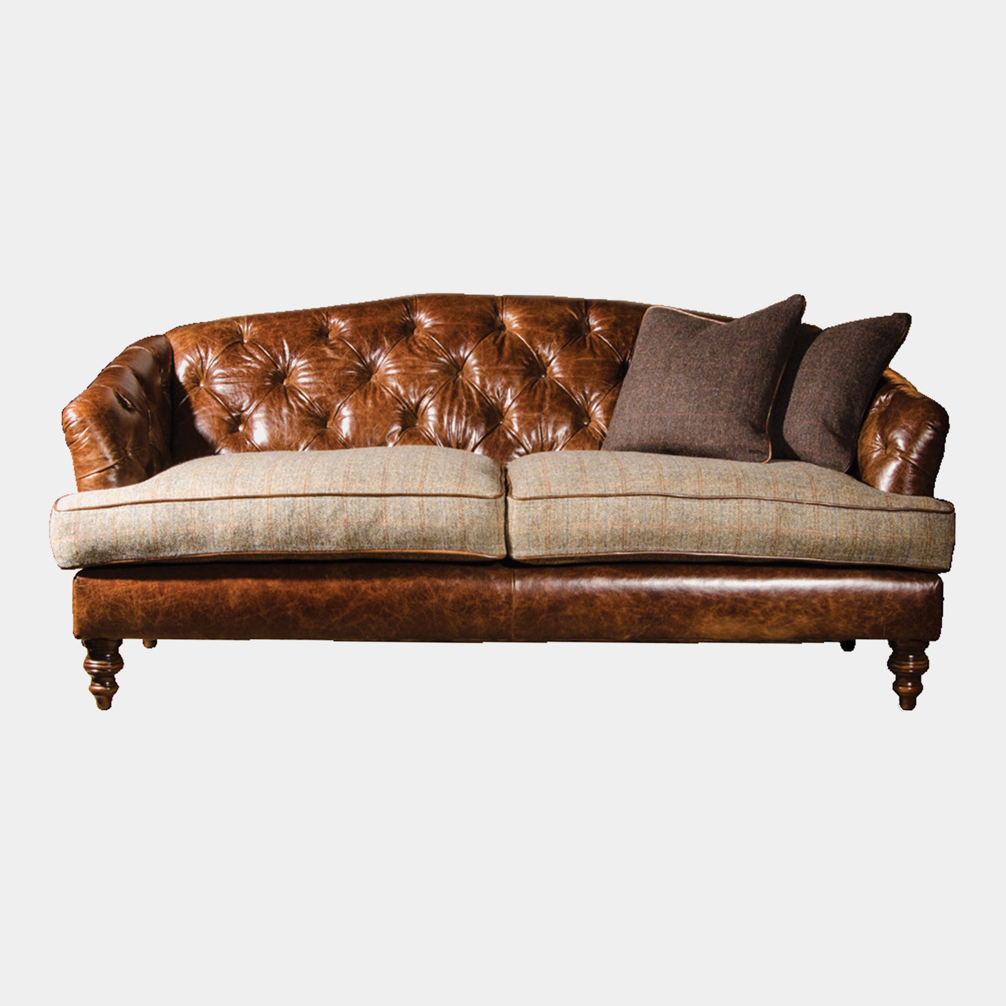 Harris Tweed Petit Sofa - Option B - Leather Frame With Harris Tweed Seats Piped In Leather
