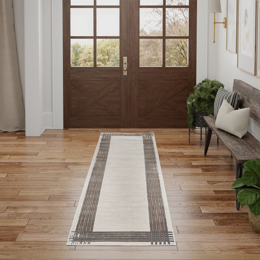 Desire Rug DSR01 Ivory Silver 66cm x 229cm Runner