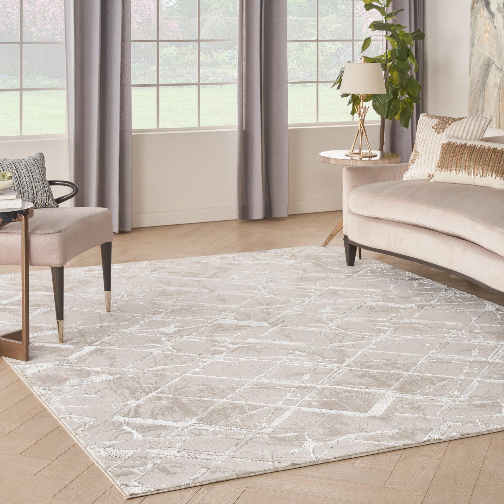 Glitz Rug - Ivory Grey 66cm x 229cm Runner Rug